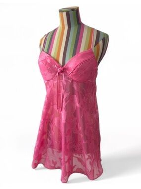 Seductive Wear by Cinema Etoile Pink Babydoll Sheer Floral Slip Dress